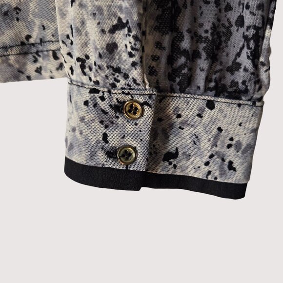 The Limited Womens Sheer LS V Neck Black Gray White Abstract Blouse - Large - Picture 2 of 4